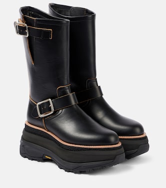 Leather platform biker boots | Sacai