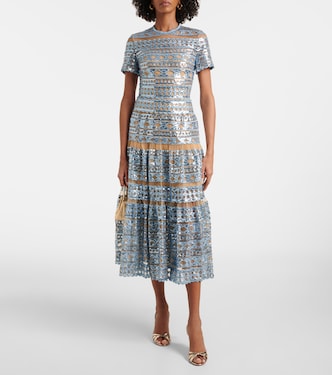 Embroidered tulle maxi dress in blue - Elie Saab | Mytheresa