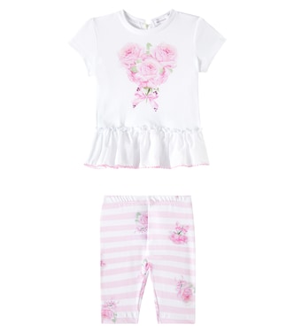 Baby floral striped cotton-blend top and leggings set | Monnalisa
