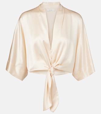 Cropped silk satin wrap blouse | The Sei