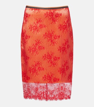 Embroidered leather-trimmed lace midi skirt | Jacques Wei