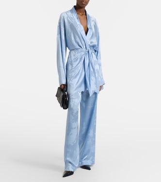 Silk satin wide-leg pants in blue - Balenciaga | Mytheresa