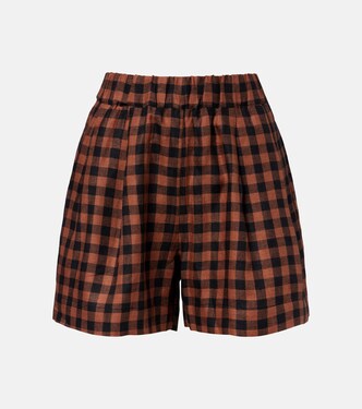 Checked linen shorts | Asceno