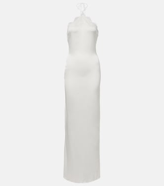 Bridal lace-trimmed satin maxi dress | Oséree