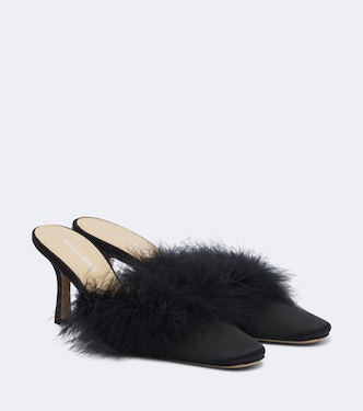 Mules Carolyn aus Satin mit Federn | Mach & Mach