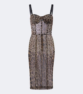 Leopard-print cotton and silk bustier dress | Dolce&Gabbana