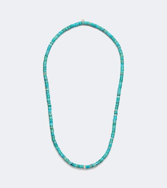 14kt gold beaded necklace with turquoise and diamonds | Sydney Evan