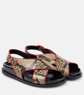 Snake-effect leather slingback sandals | Dries Van Noten