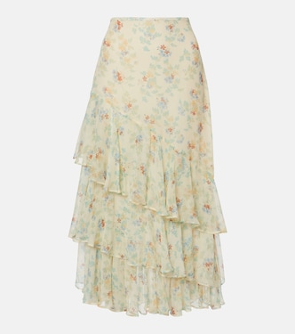 Jupe midi Meadow en soie florale à volants superposés | Ulla Johnson