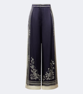 Banderra printed silk satin wide-leg pants | Alémais