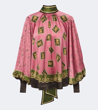 Lacey floral tie-neck silk satin blouse | Alémais