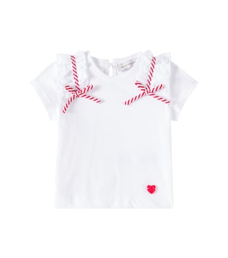 Bow-detail cotton jersey T-shirt | Monnalisa