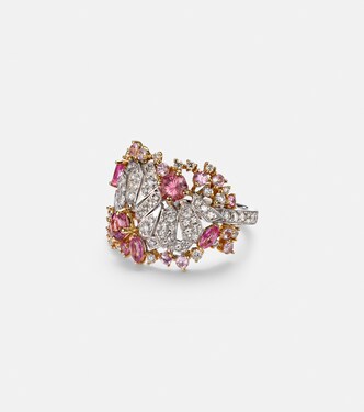 Magnificent Jewels 18kt gold earrings with diamonds, sapphire and tourmaline | Ananya