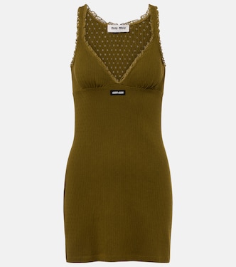 Lace-trimmed pointelle cotton minidress | Miu Miu