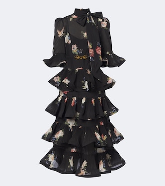 Pleated ruffled floral midi dress | Zimmermann