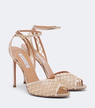 Lumiere embellished leather-trimmed sandals | Aquazzura