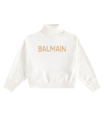 Logo wool and cashmere-blend turtleneck top | Balmain Kids