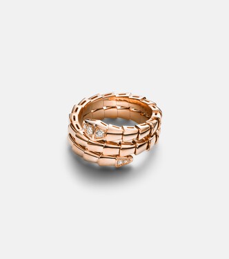 Serpenti Viper 18kt rose gold ring with diamonds | Bvlgari
