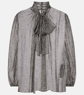 Tie-neck herringbone silk chiffon blouse | Dolce&Gabbana