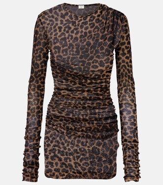 Leopard-print ruched tulle minidress | Saint Laurent