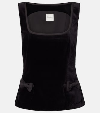 Quincy bow-detail cotton velvet top | Posse