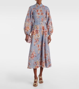 zimmermann linen floral midi dress Daylight belted printed linen midi dress - light blue