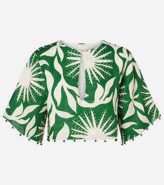 Crop top Iris de lino estampado con cuentas | Cala de la Cruz