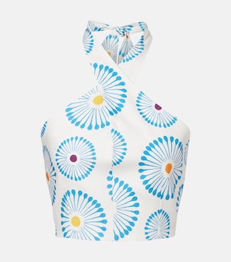 Ivy floral halterneck linen crop top | Cala de la Cruz