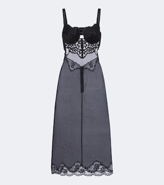 Lace-trimmed silk-blend midi dress | Dolce&Gabbana