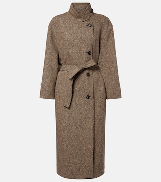 Belted herringbone wool-blend coat | Brunello Cucinelli