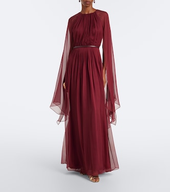 max mara evening dresses Elegante belted silk chiffon gown in burgundy - Slim fit Washed cotton Bottom Size:3XL Pink dress BOTTOMS - LONG|APPAREL BOTTOMS & OTHER The Understated Elegance of