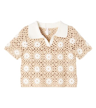Cascadian floral crochet cotton polo shirt | Zimmermann Kids