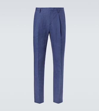 Pleated linen straight pants | Sunspel