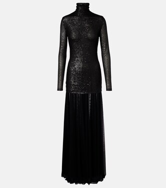 Sequined mesh turtleneck gown | Norma Kamali