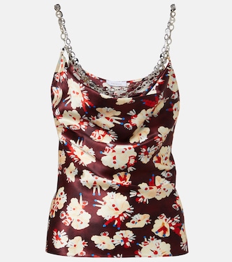 Chain-detail floral silk satin top | Rabanne