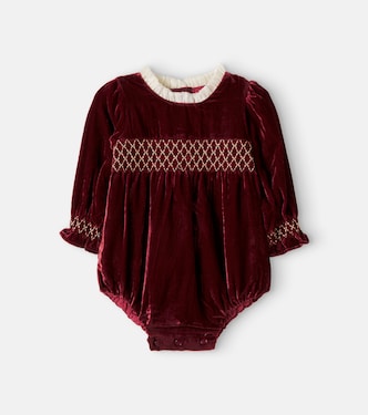 Baby Marta embroidered velvet bodysuit | C'era Una Volta