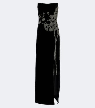 Embellished strapless velvet gown | Costarellos