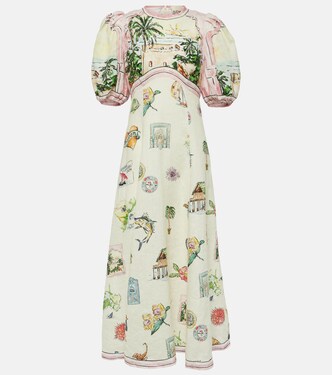 Abito midi Sunset in lino con stampa | Alémais