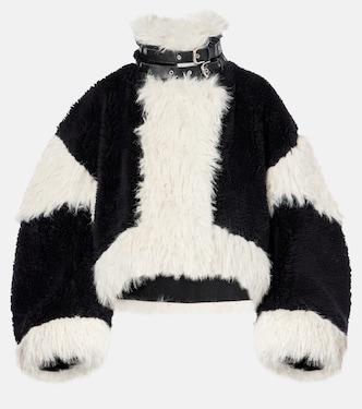 Oversized faux fur-trimmed wool jacket | Sacai