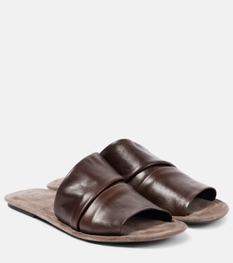 Ruched leather slides | Brunello Cucinelli