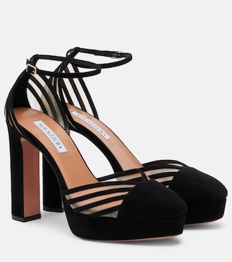 Alana suede and mesh platform pumps | Aquazzura
