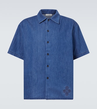 Camicia bowling oversize in denim di misto cotone con ricamo | Commas