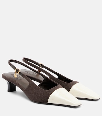 Leather-trimmed canvas slingback pumps | Tod's