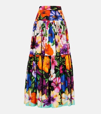 Gonna lunga in cotone con stampa floreale | Dolce&Gabbana
