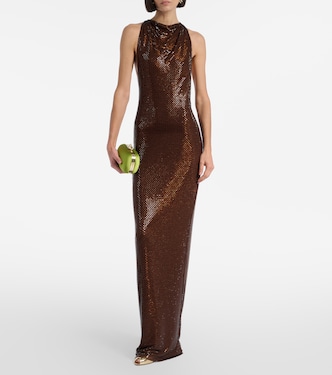self portrait brown sequin dress self-portrait - Brown Rhinestone Racer Back Maxi Dress