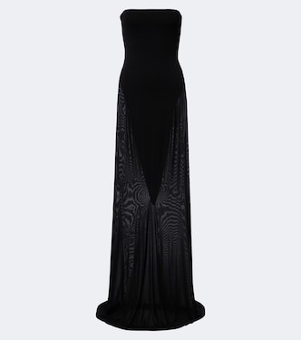 Strapless jersey and mesh maxi dress | Alaïa