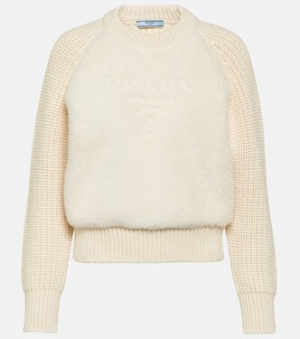Shearling-trimmed alpaca sweater | Prada
