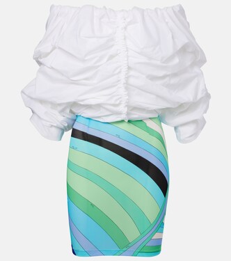 Ruched off-shoulder cotton minidress | Pucci