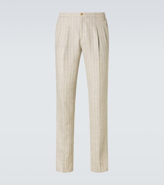Striped linen and wool slim pants | Rubinacci