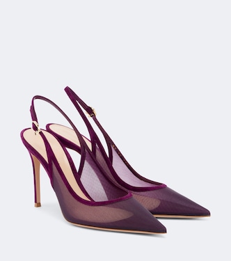 Suede-trimmed organza slingback pumps | Gianvito Rossi
